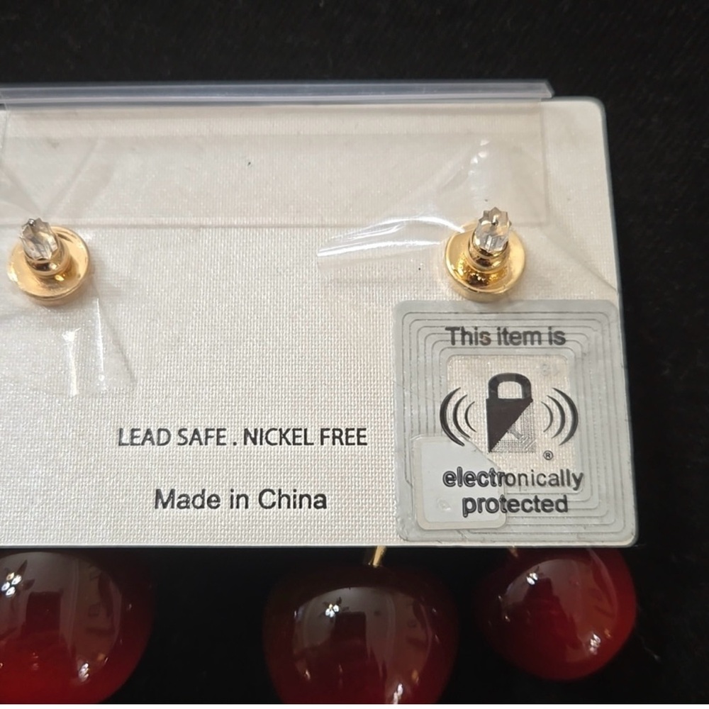NWT Piper K Red and Gold Cherry Drop Earrings - Picture 2 of 2